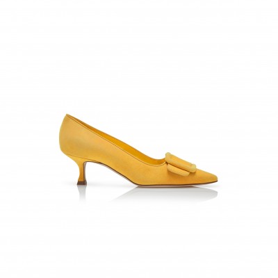 MANOLO BLAHNIK MAYSALEPUMP 50 YELLOW SUEDE BUCKLE DETAIL PUMPS 219-0173-0054